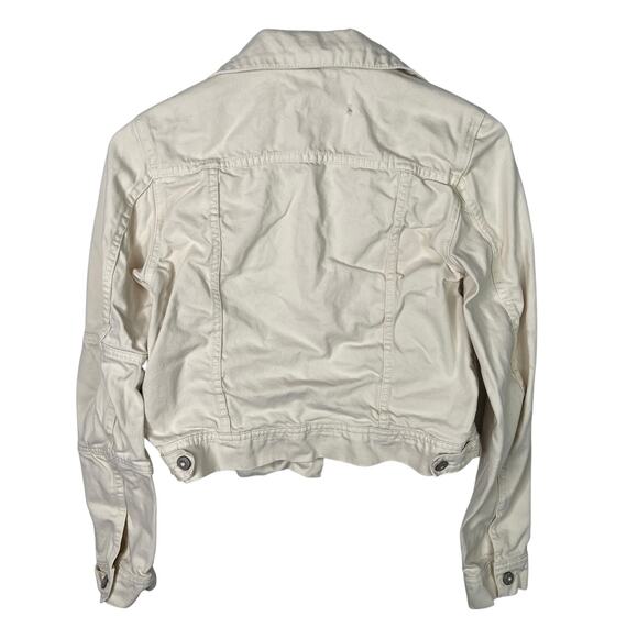 Free People Rumors Cropped Denim Jean Jacket FLAW Ecru Ivory Womens XS - Picture 2 of 10